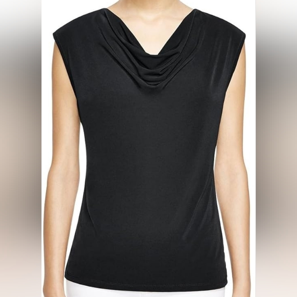 Tahari Black Sleeveless Drape Blouse - Picture 3 of 11